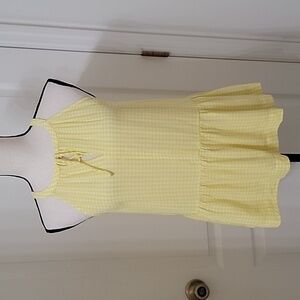 Loft Size S Yellow & White Gingham Checkered Halter Top with Ruffle Hem, NEW